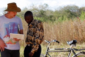 George, in one of his snazzy shirts. Pictured here with Volunteer Adam.